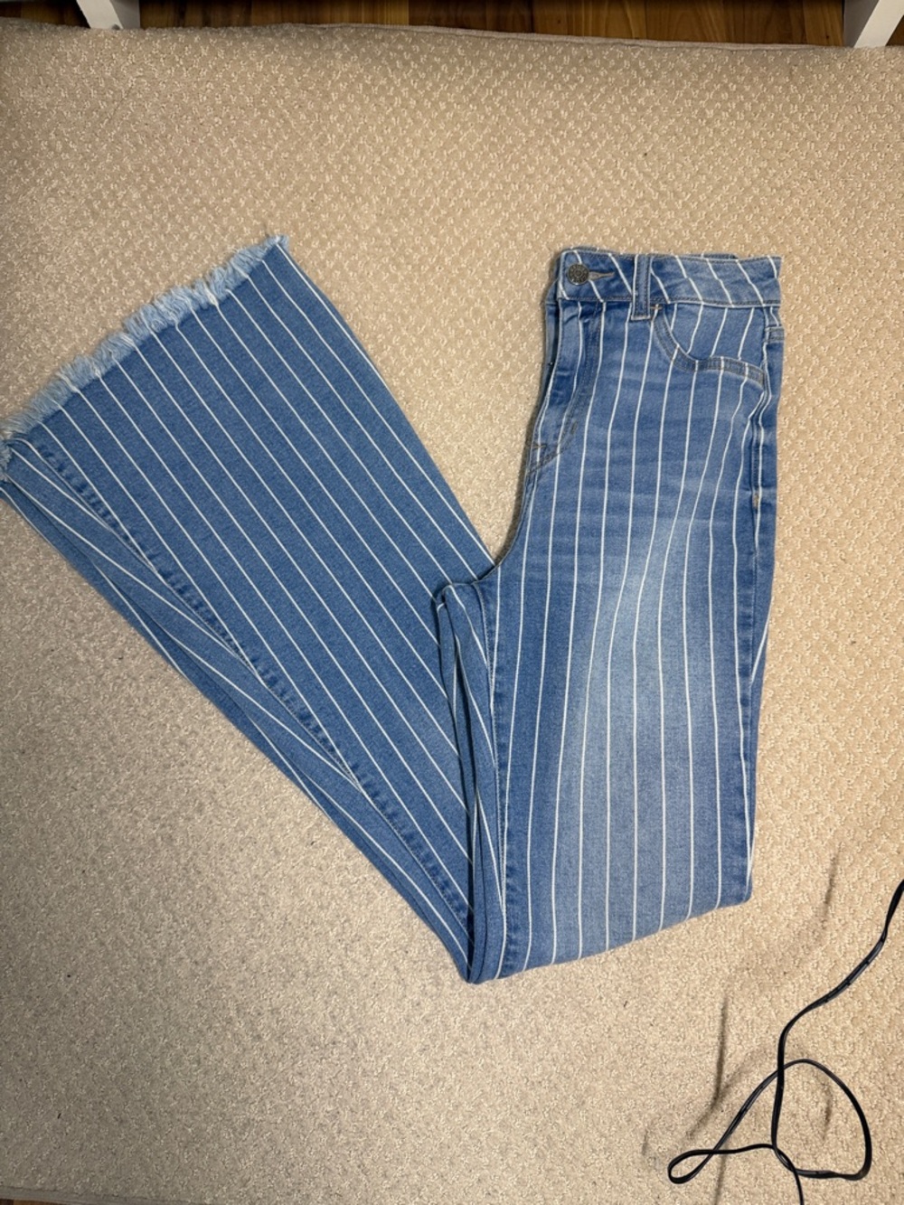 Cello Striped Blue High-Rise Flared Jeans